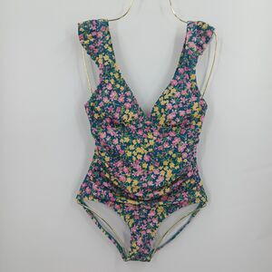 Kona Sol Floral One Piece Swimsuit Womens Small Multicolor Textured Summer Boho